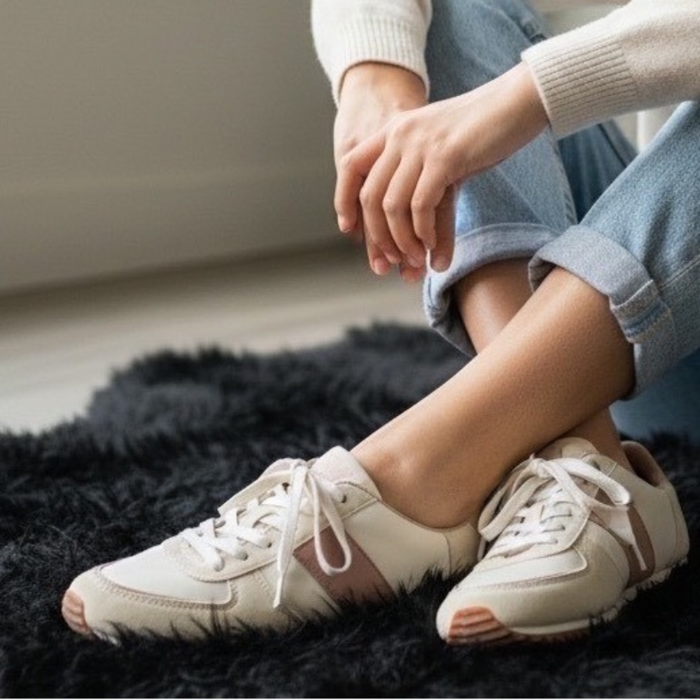 J. Crew Women's Low Top‎ Lace Up Sneakers Cream Pink Athletic Casual Shoes